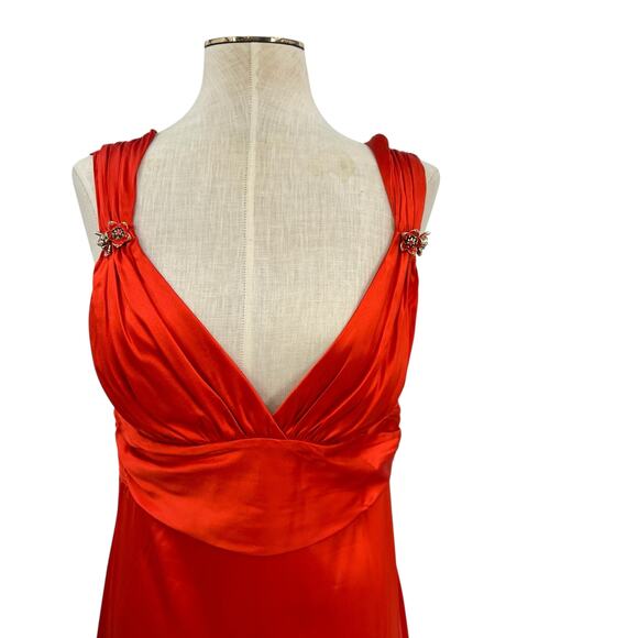 Roberto Cavalli Dress Slip Silk Empire Sleeveless Orange Size 44 US 8 - Picture 2 of 14